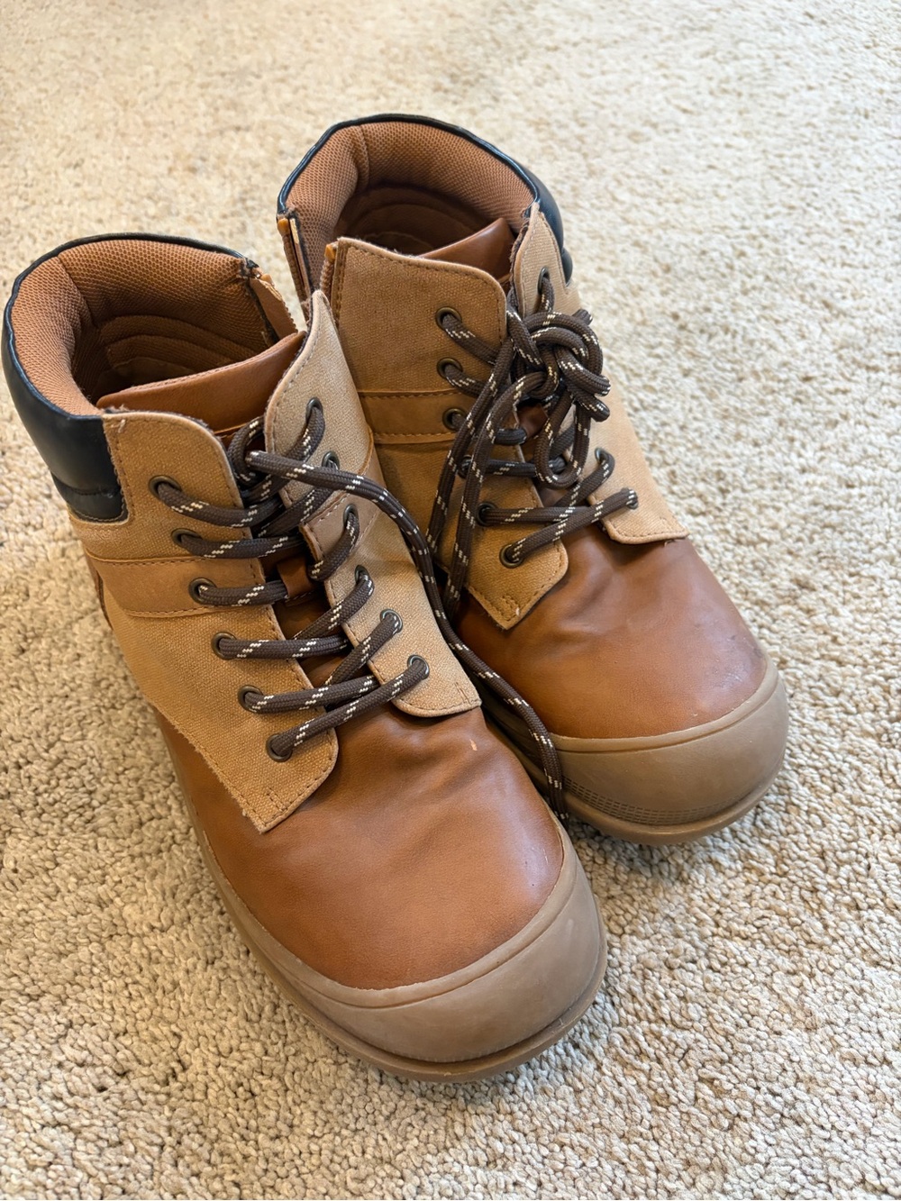Boy’s Brown Tan Leather-Canvas Lace-Up Boots